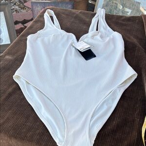 H&M Cream Ribbed One-Piece Swimsuit